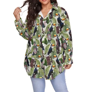 Vintage Beer Toucan Tropical Hawaiian Blouse Shirt