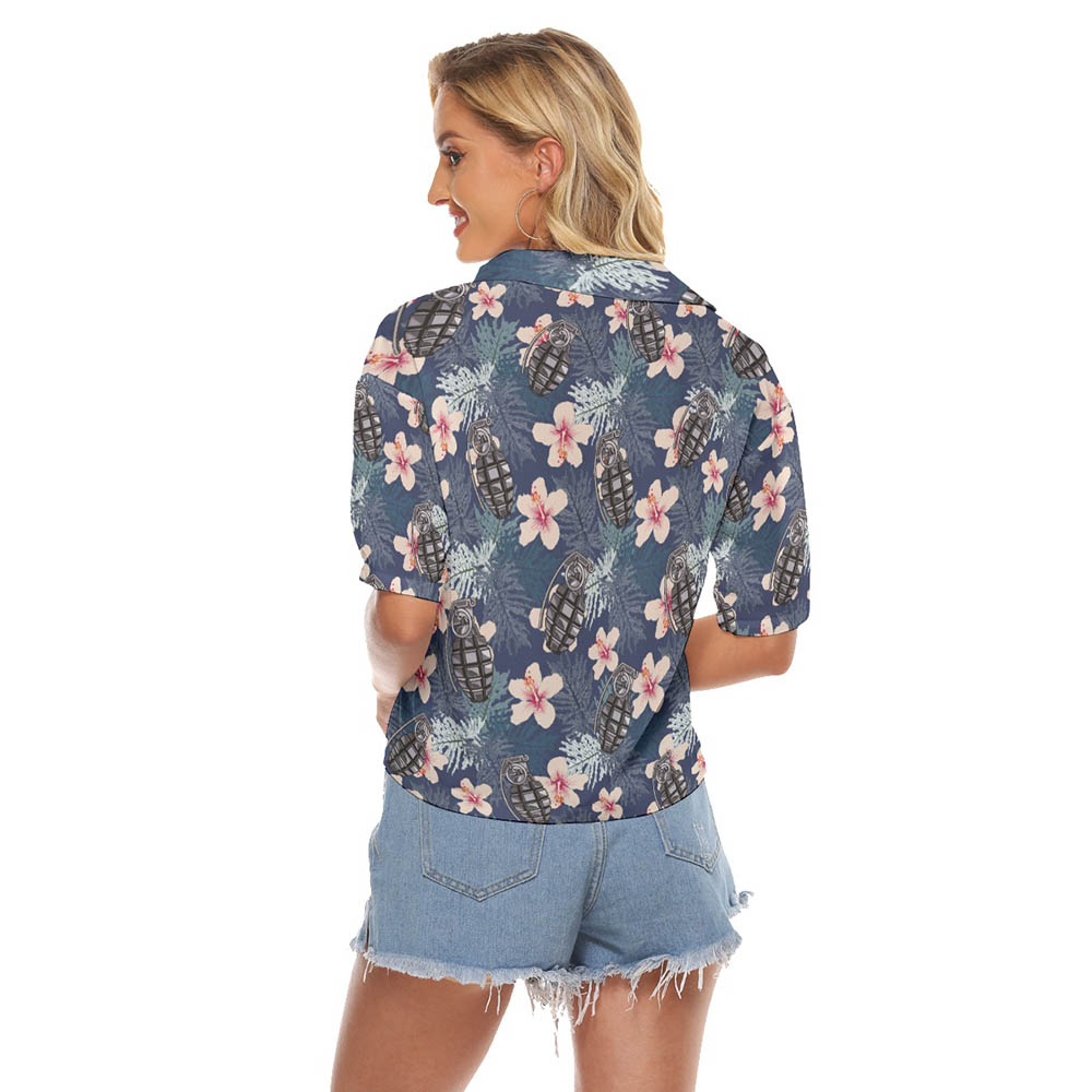 Hibiscus Tactical Grenade Hawaiian Crop Top Shirt For Women