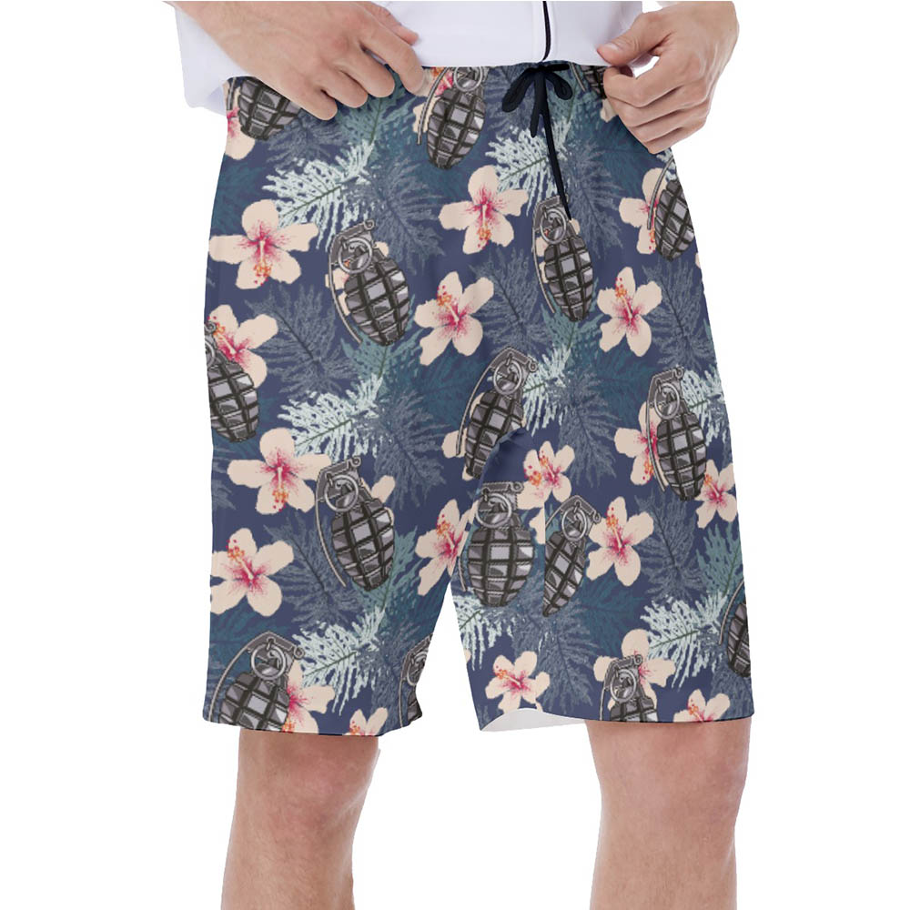 Tactical Grenade Hibiscus Hawaiian Swim Trunks For Men