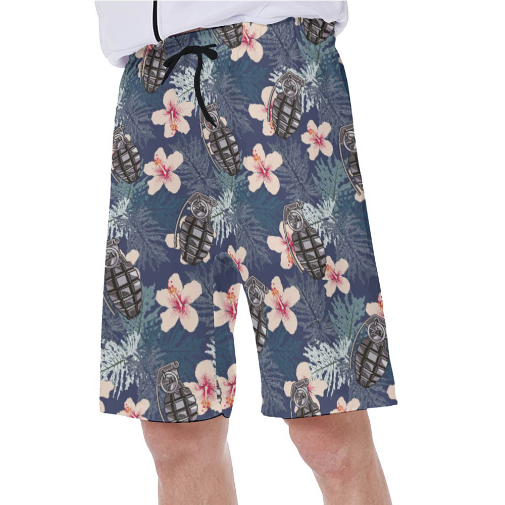 Tactical Grenade Hibiscus Hawaiian Swim Trunks For Men