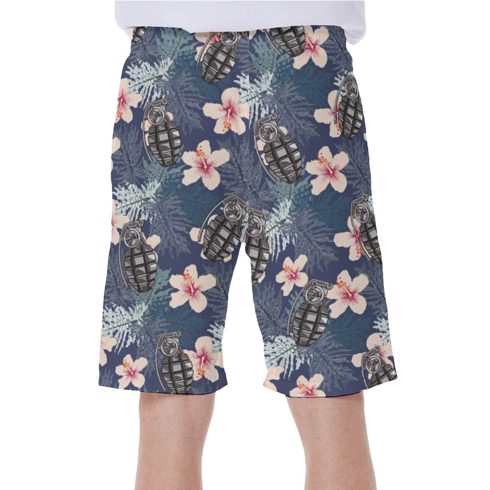 Tactical Grenade Hibiscus Hawaiian Swim Trunks For Men