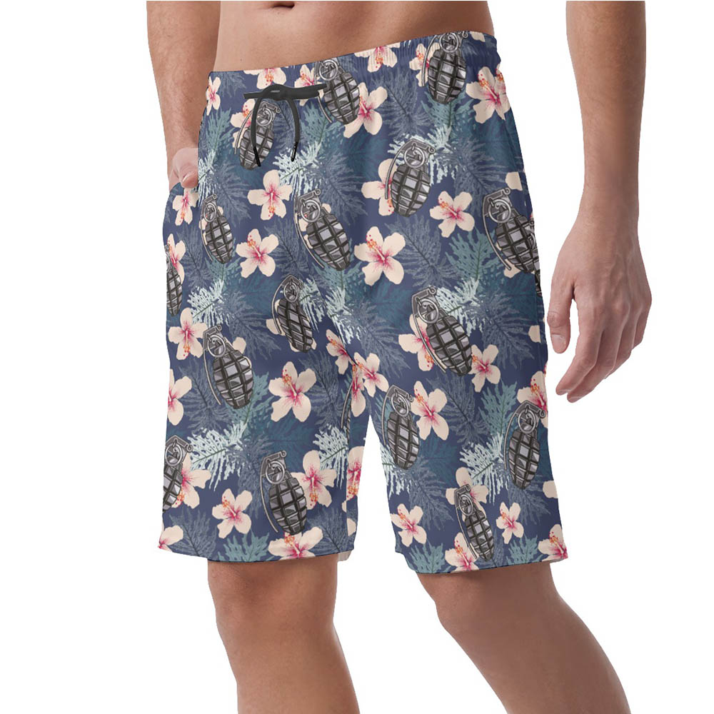 Hibiscus Tactical Grenade Hawaiian Beach Shorts For Men
