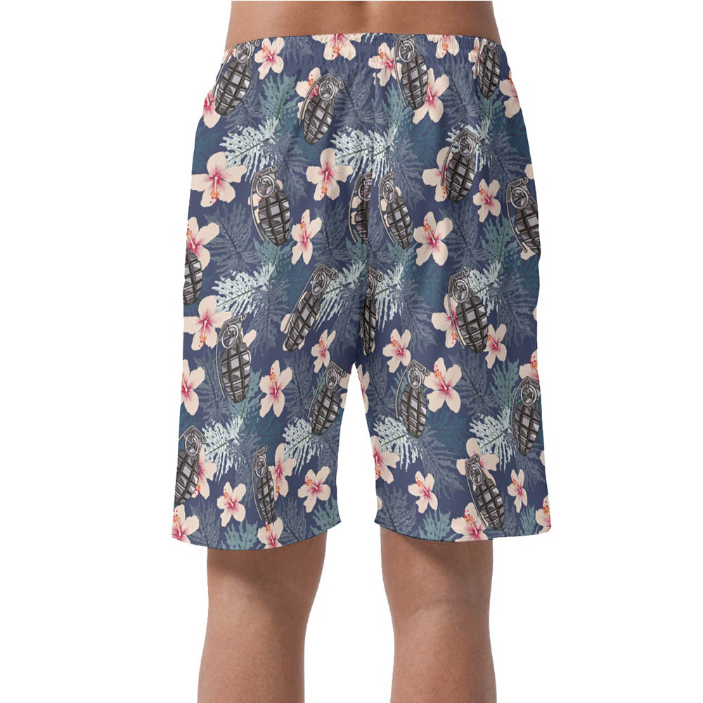 Hibiscus Tactical Grenade Hawaiian Beach Shorts For Men