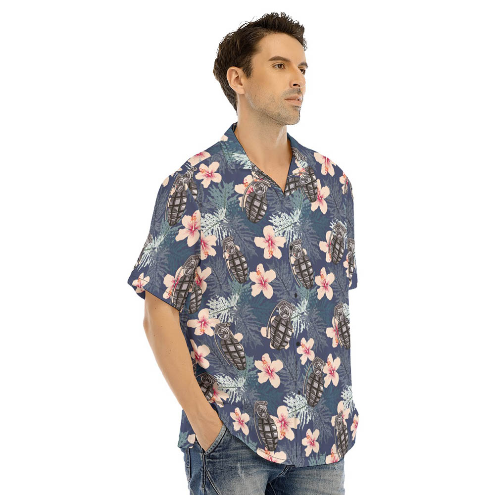Cool Tactical Grenade Hibiscus Hawaiian Shirt