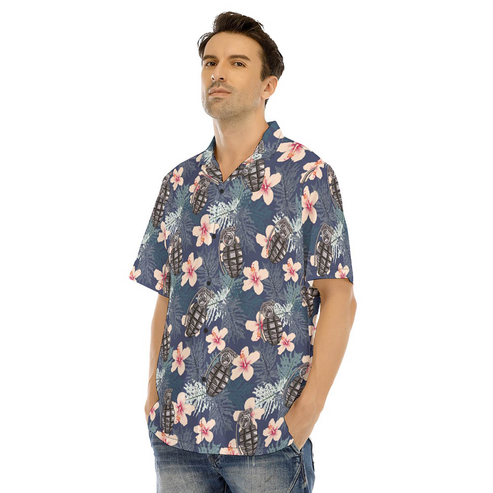 Cool Tactical Grenade Hibiscus Hawaiian Shirt