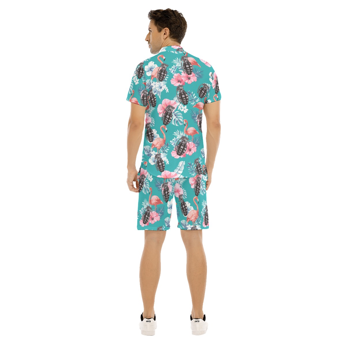 Set Grenade Tactical Hibiscus Flamingo Hawaiian Shirt And Shorts For Men