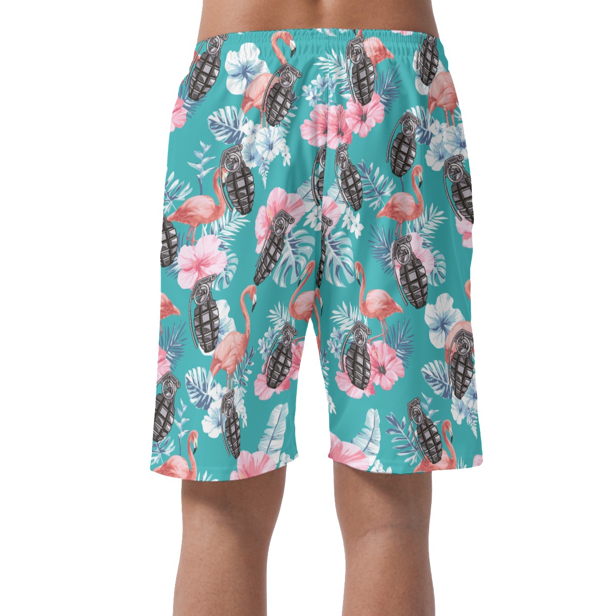 Tropical Flamingo Tactical Grenade Hawaiian Beach Shorts For Men