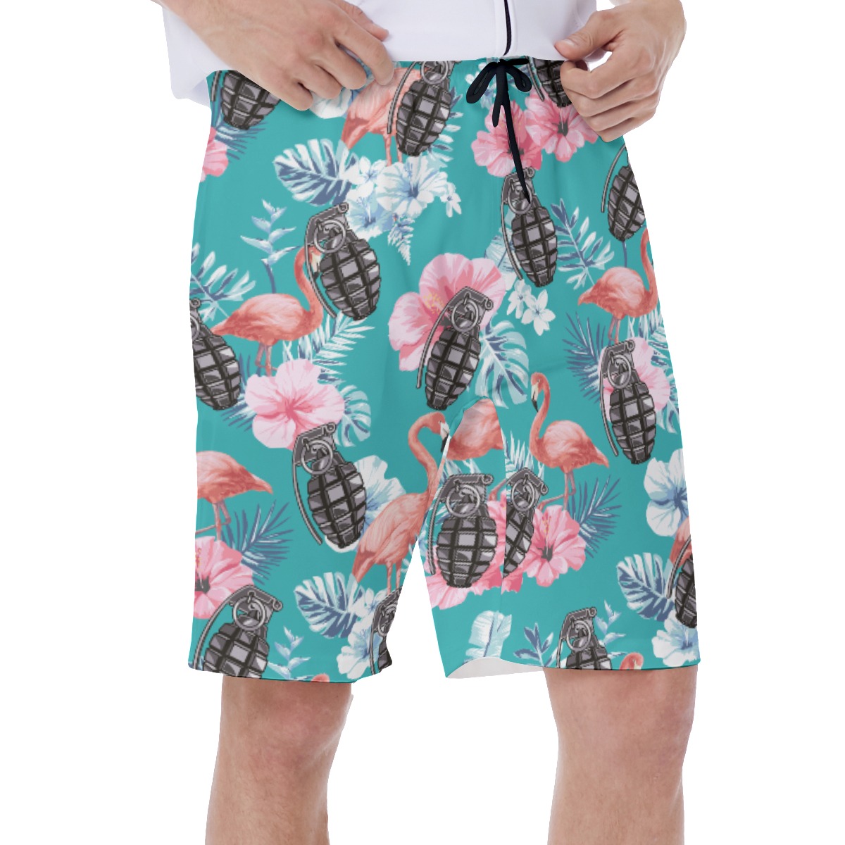 Cool Grenade Tactical Floral Flamingo Hawaiian Swim Trunks For Men