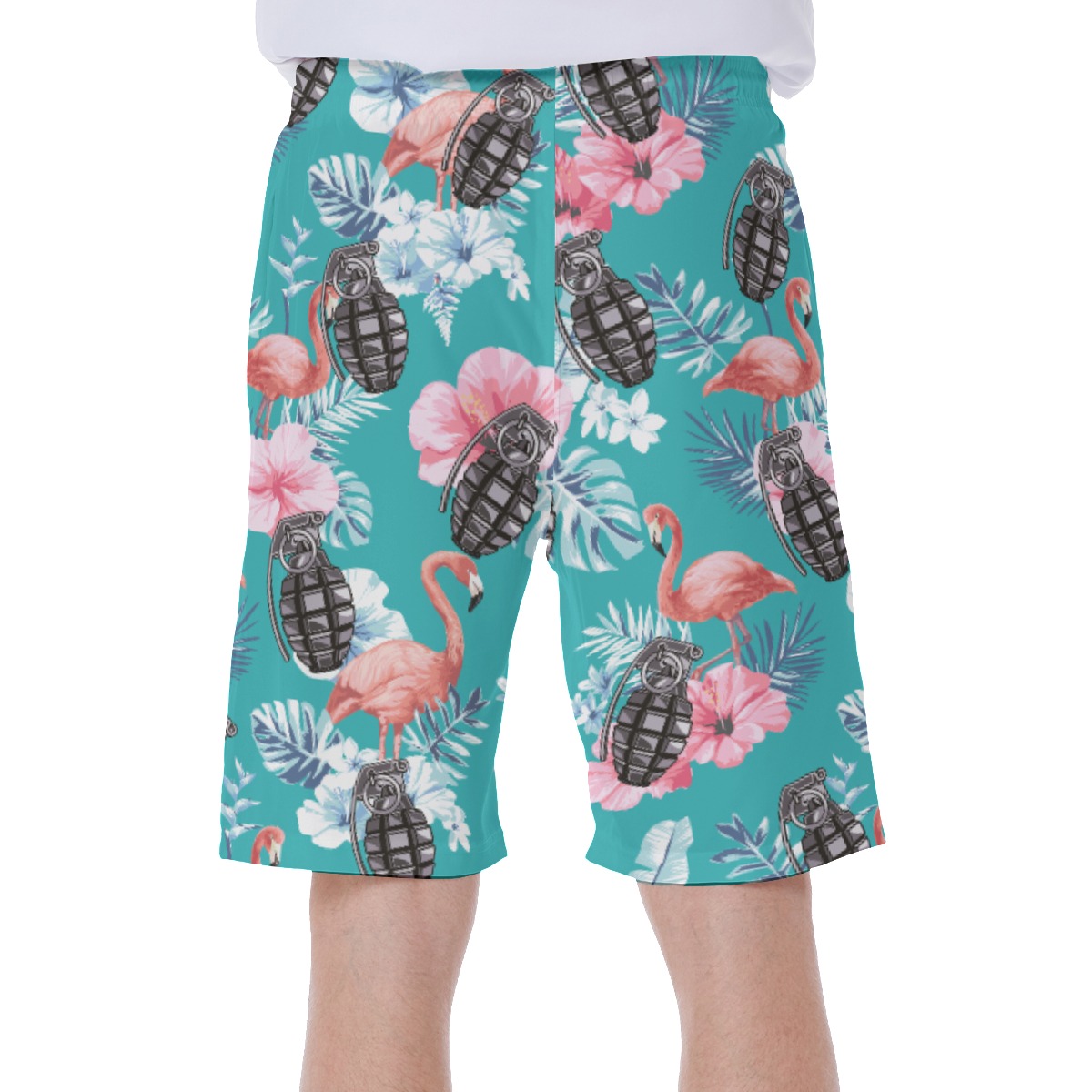 Cool Grenade Tactical Floral Flamingo Hawaiian Swim Trunks For Men