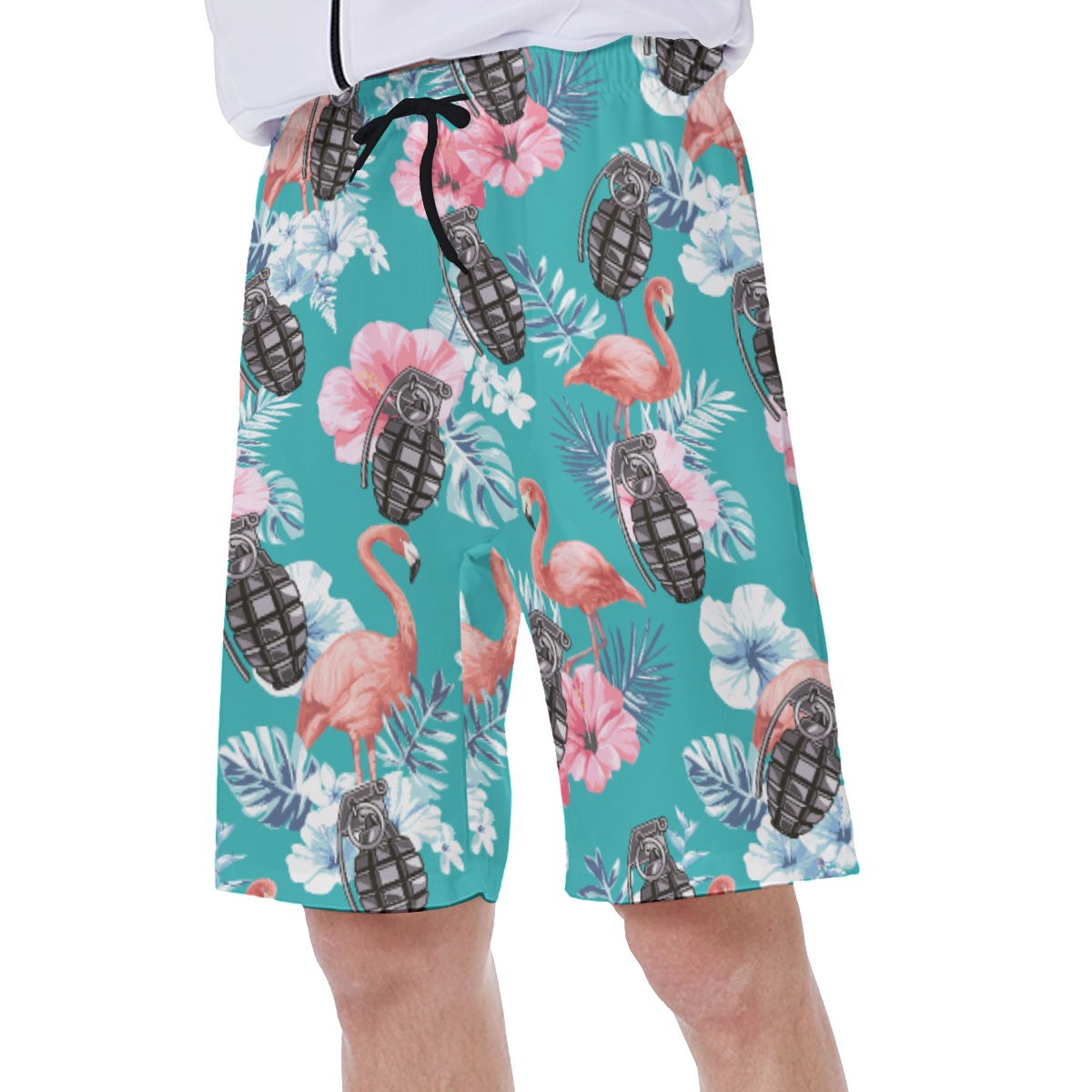 Cool Grenade Tactical Floral Flamingo Hawaiian Swim Trunks For Men