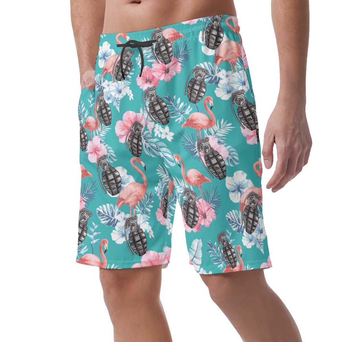 Tropical Flamingo Tactical Grenade Hawaiian Beach Shorts For Men