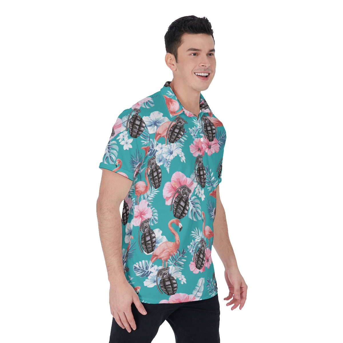 Tactical Grenade Blue Flamingo Floral Hawaiian Shirt