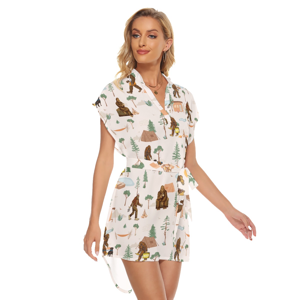 Unique Camping Bigfoot Hawaiian Dress With Belt For Women