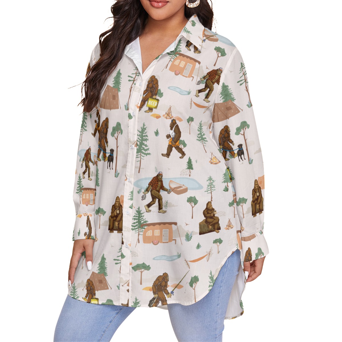 Women's Camping With Bigfoot Plus Size Hawaiian Shirt