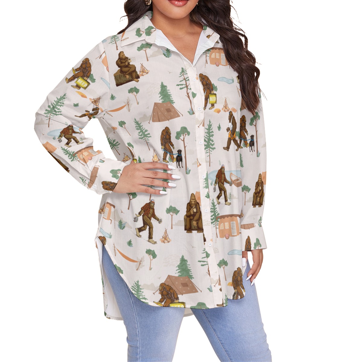 Women's Camping With Bigfoot Plus Size Hawaiian Shirt