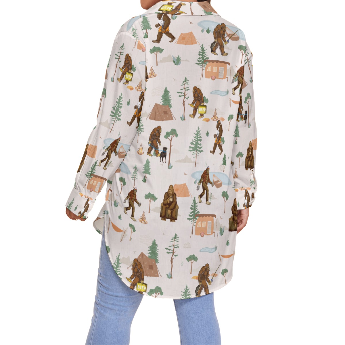 Women's Camping With Bigfoot Plus Size Hawaiian Shirt
