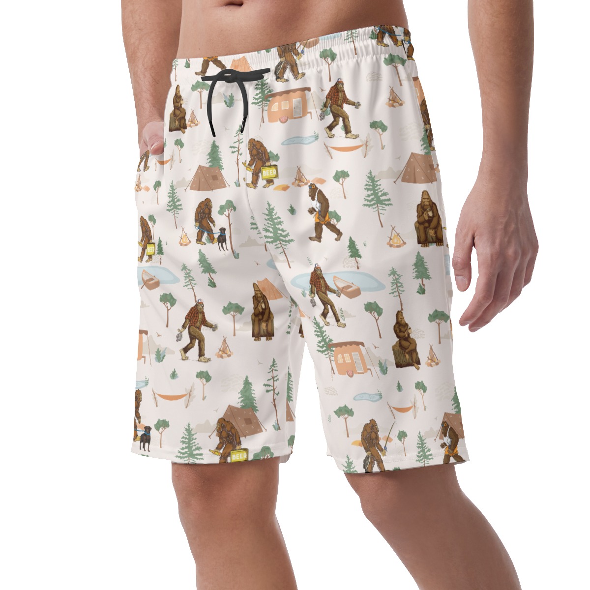 Cool Bigfoot Camping Summer Beach Shorts For Men