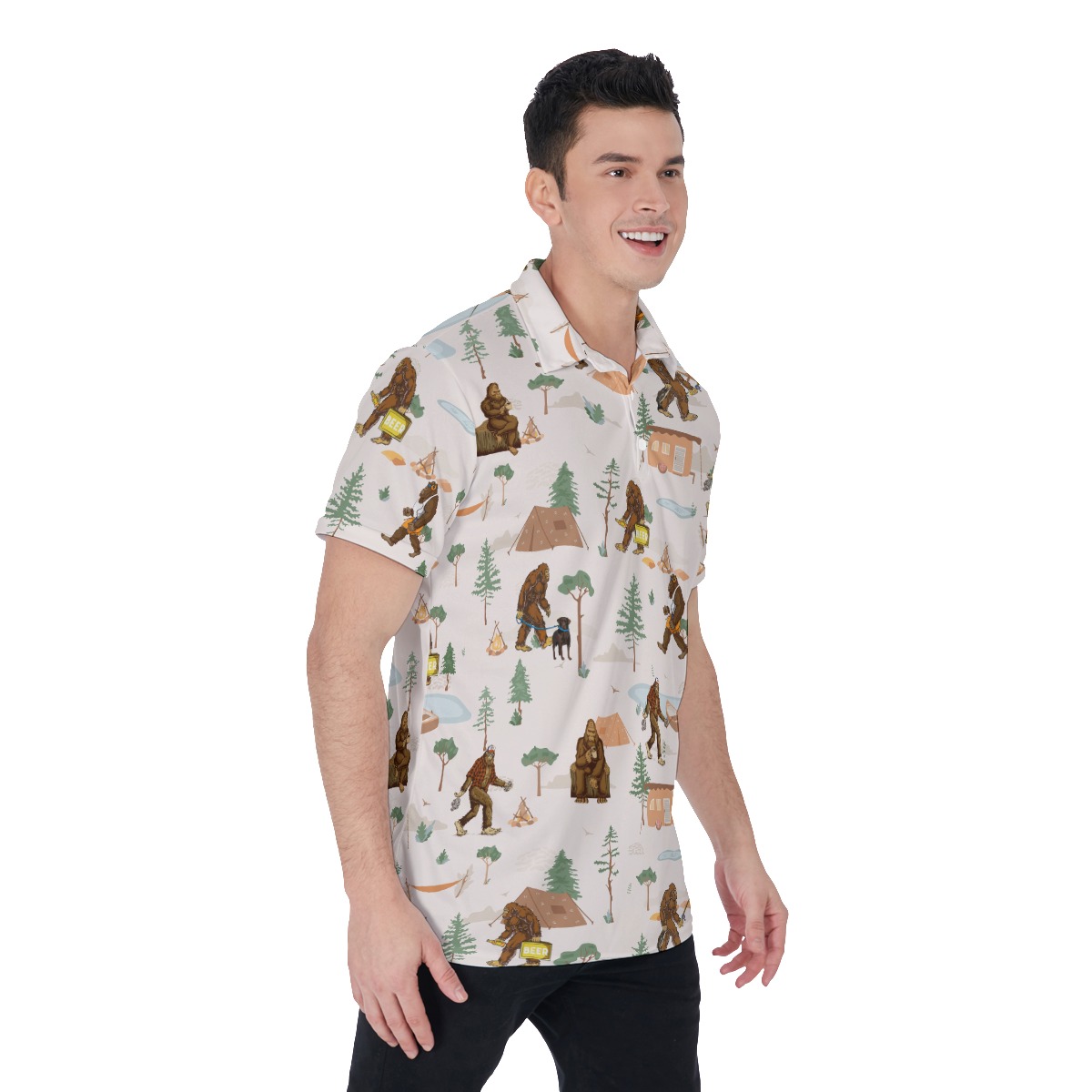 Bigfoot Camping Hawaiian Polo Shirt For Men