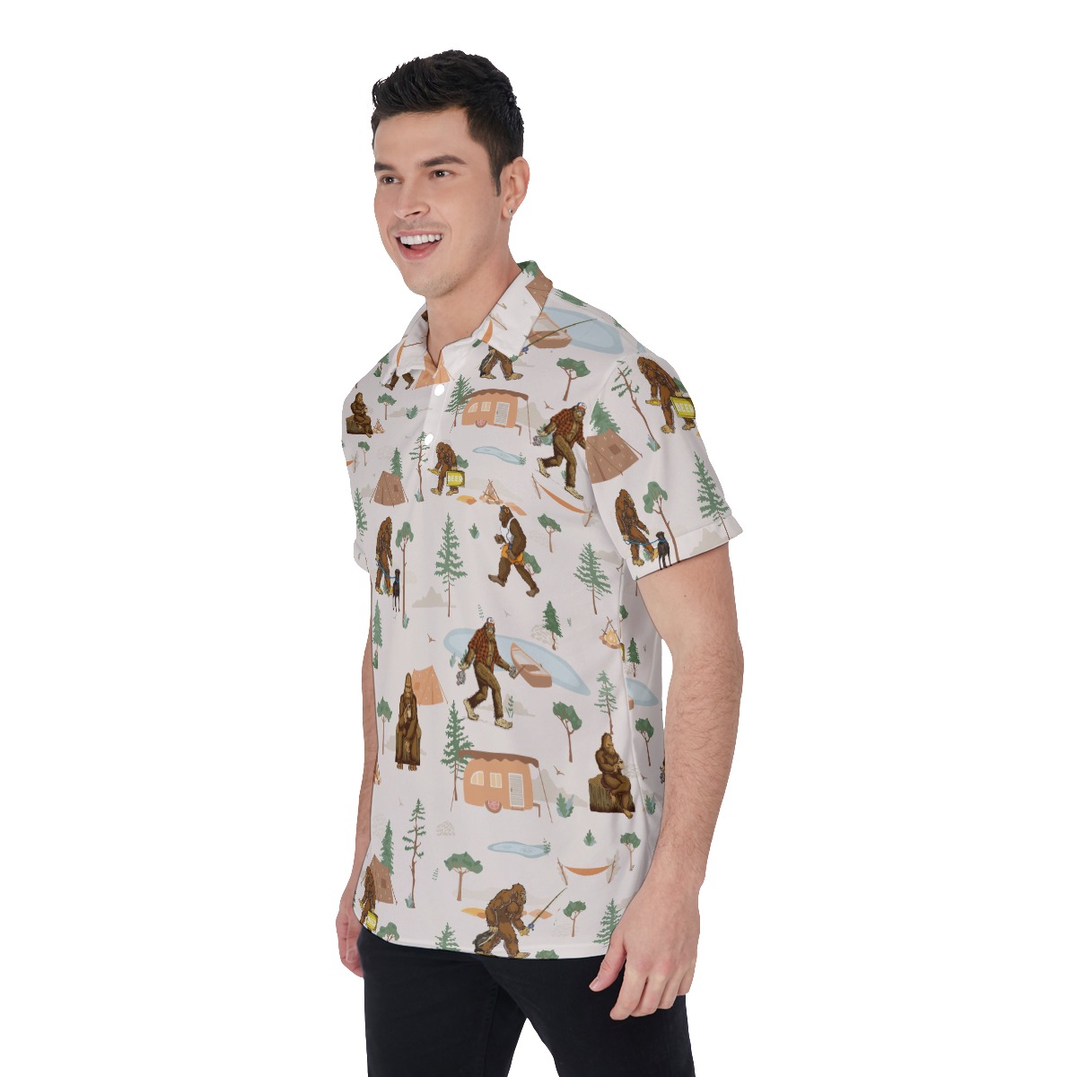 Bigfoot Camping Hawaiian Polo Shirt For Men
