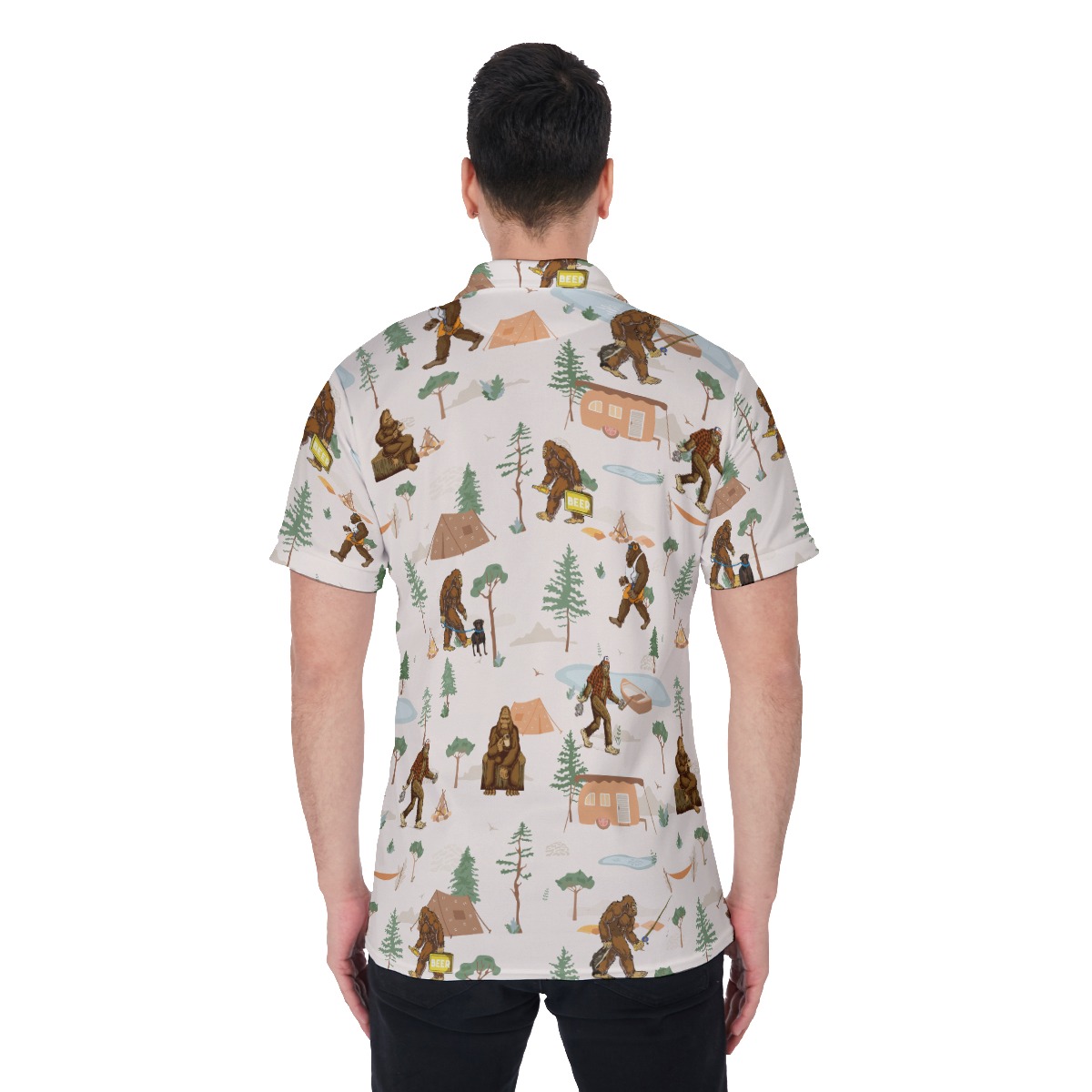 Bigfoot Camping Hawaiian Polo Shirt For Men