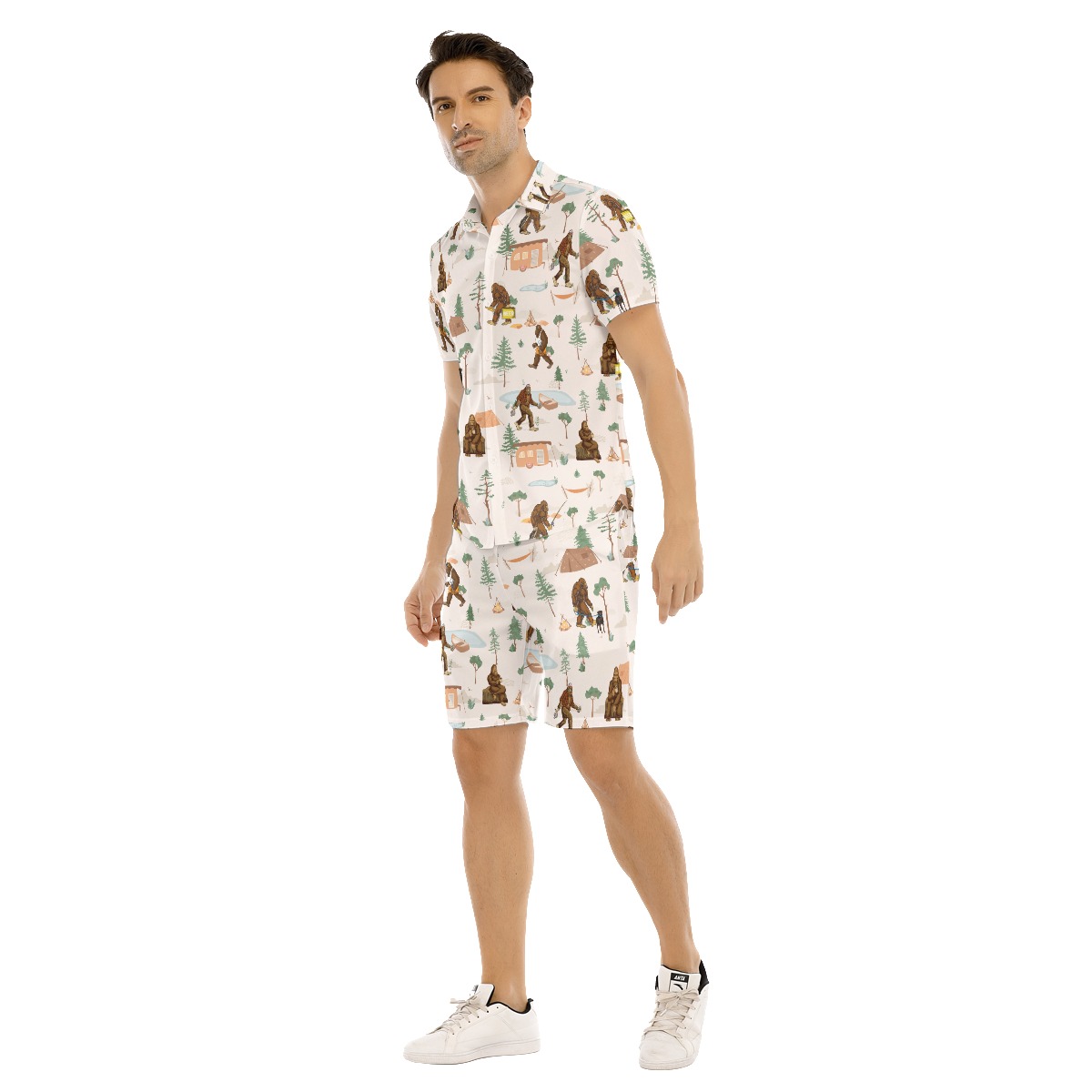 Funny Bigfoot Camping Hawaiian Shirt Set For Men