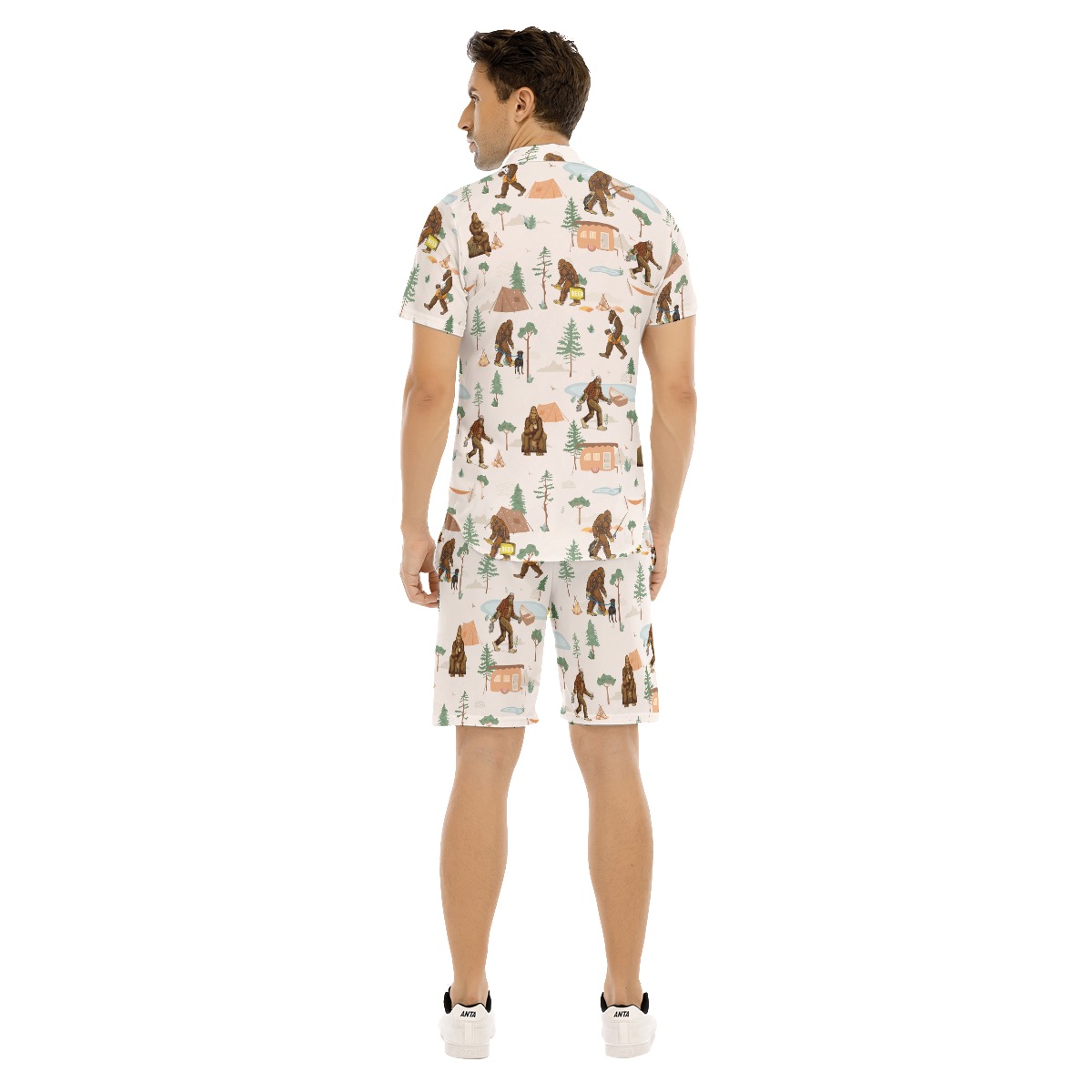 Funny Bigfoot Camping Hawaiian Shirt Set For Men