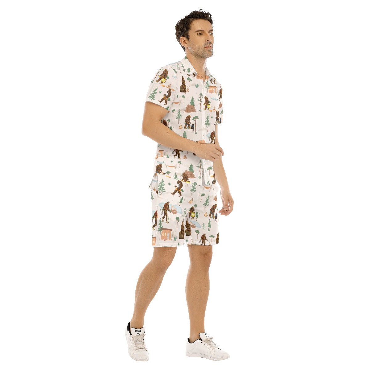Funny Bigfoot Camping Hawaiian Shirt Set For Men