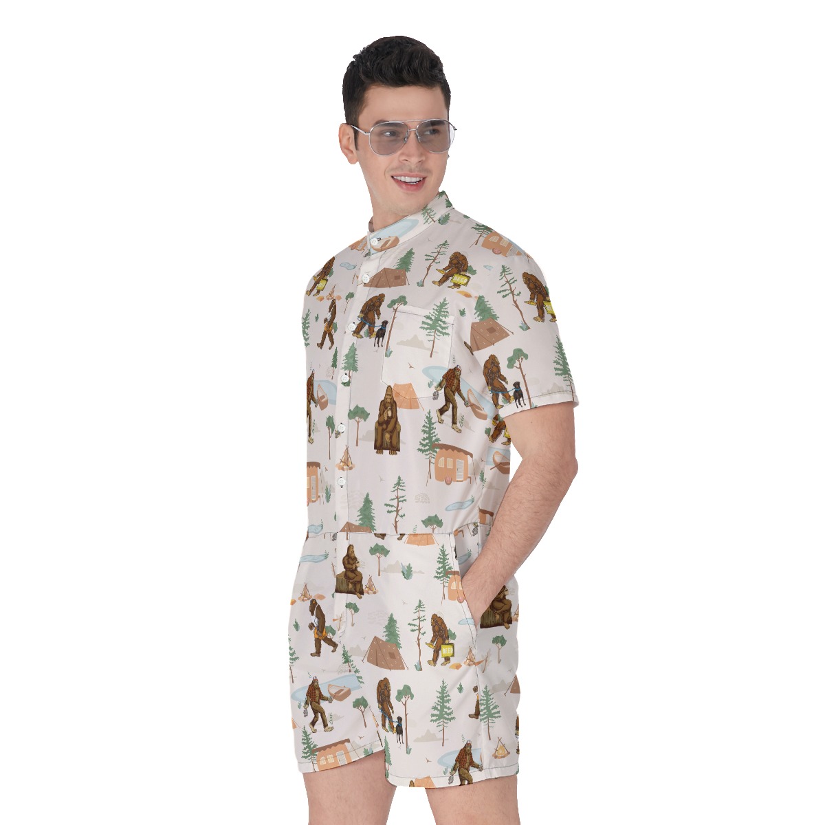 Funny Sasquatch Camping Hawaiian Romper For Men