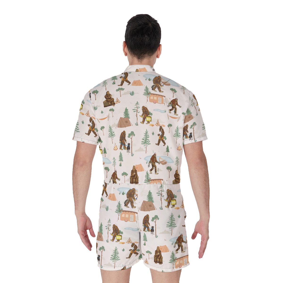 Funny Sasquatch Camping Hawaiian Romper For Men