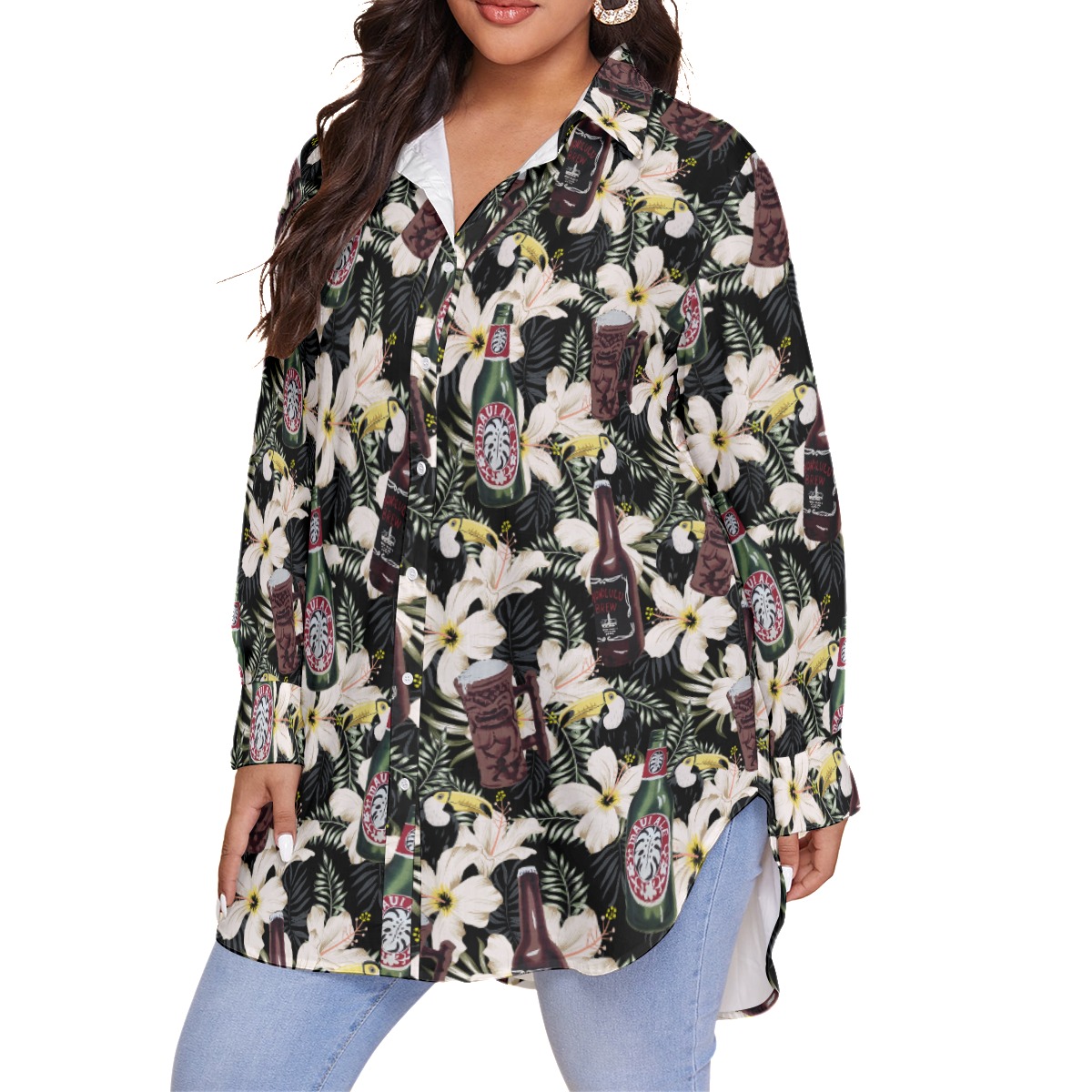 Funny Toucan Vintage Beer Floral Hawaiian Plus Size Shirt For Women