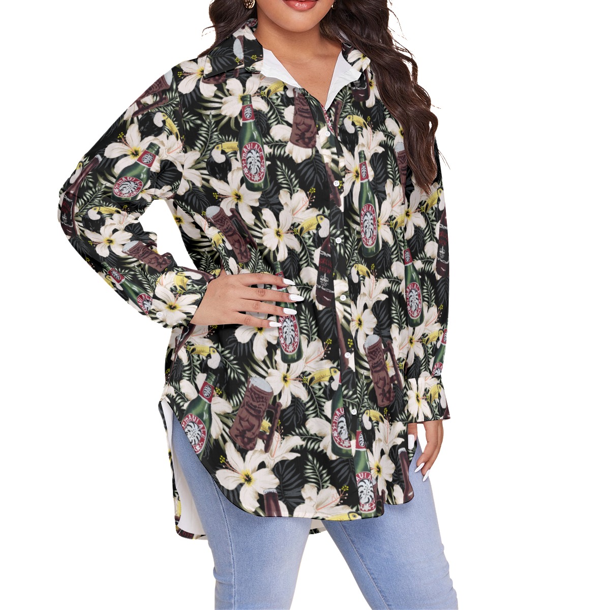 Funny Toucan Vintage Beer Floral Hawaiian Plus Size Shirt For Women