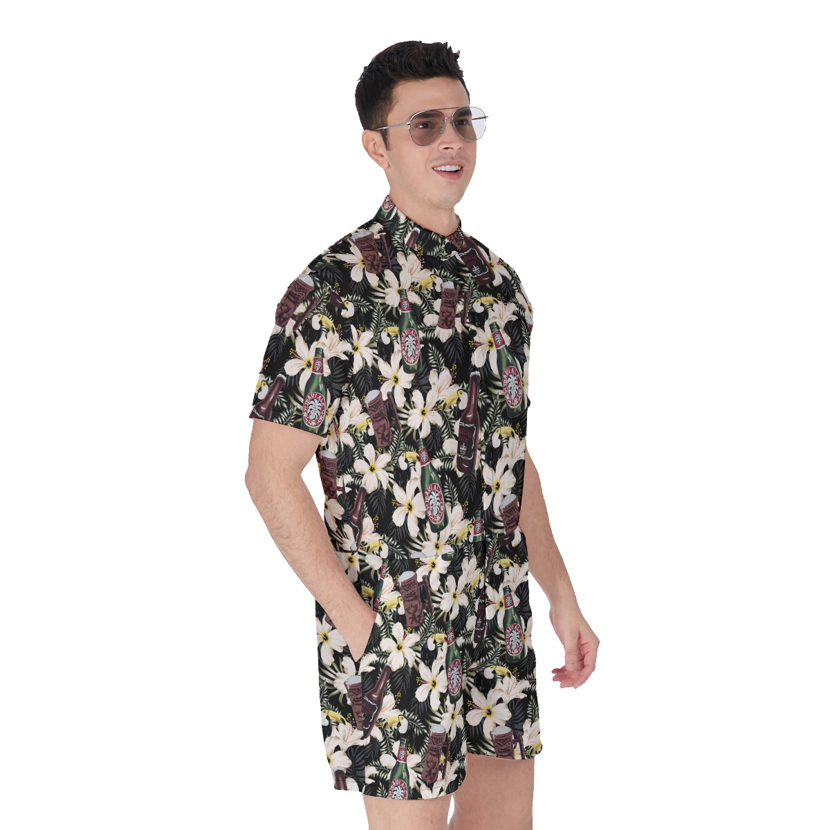 Floral Toucan Beer Vintage Hawaiian Romper For Men