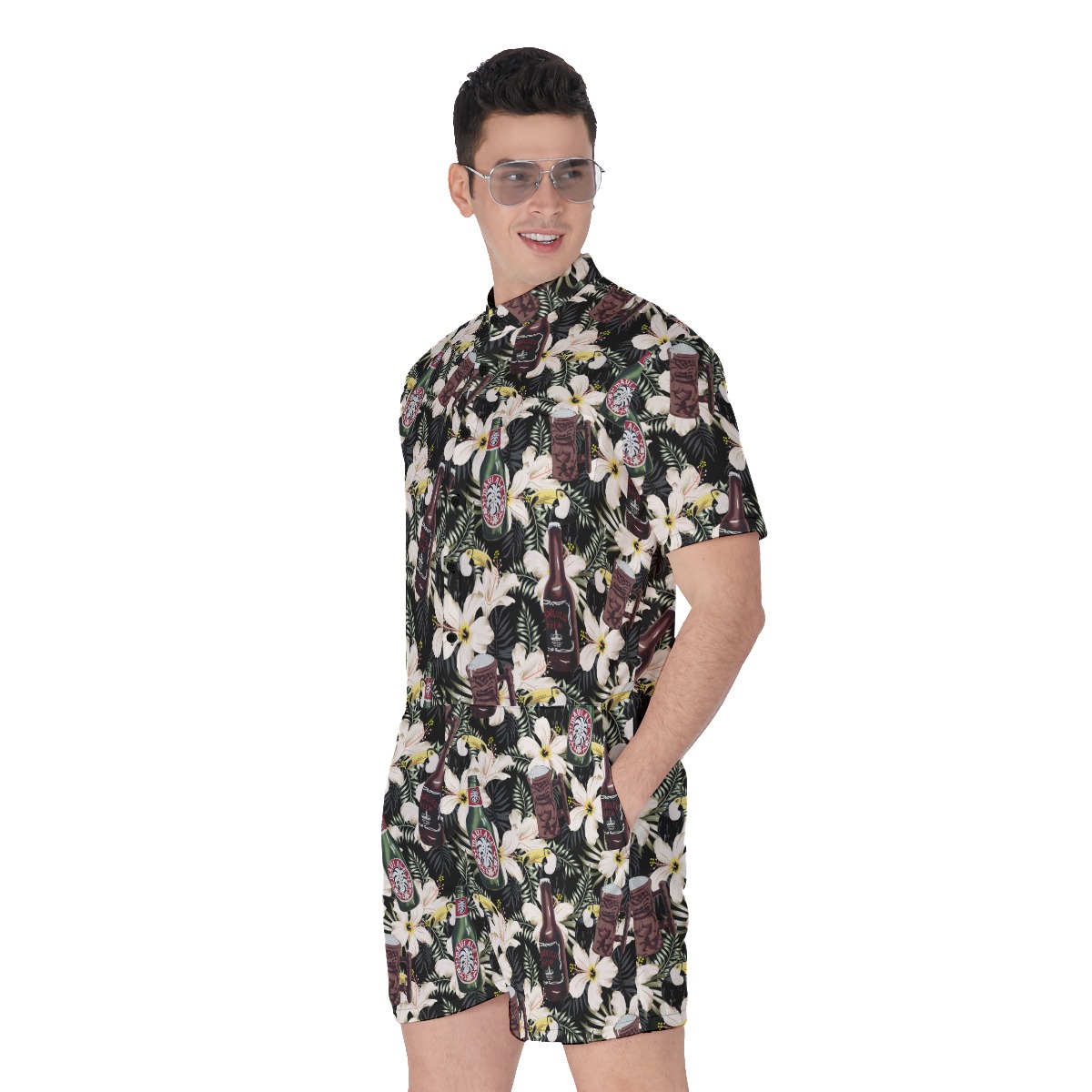 Floral Toucan Beer Vintage Hawaiian Romper For Men