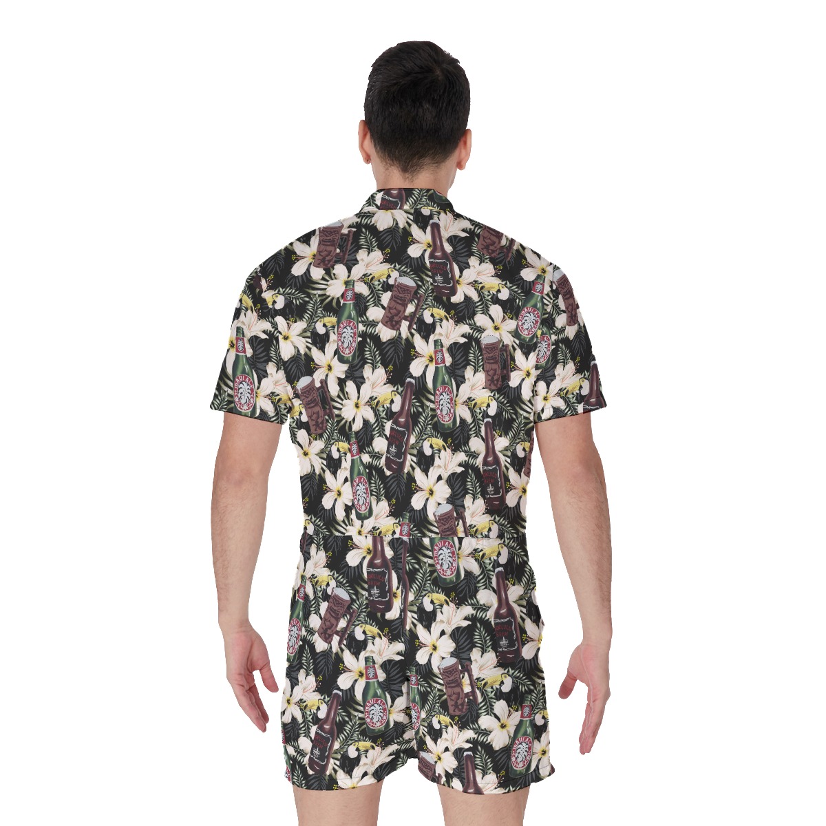 Floral Toucan Beer Vintage Hawaiian Romper For Men