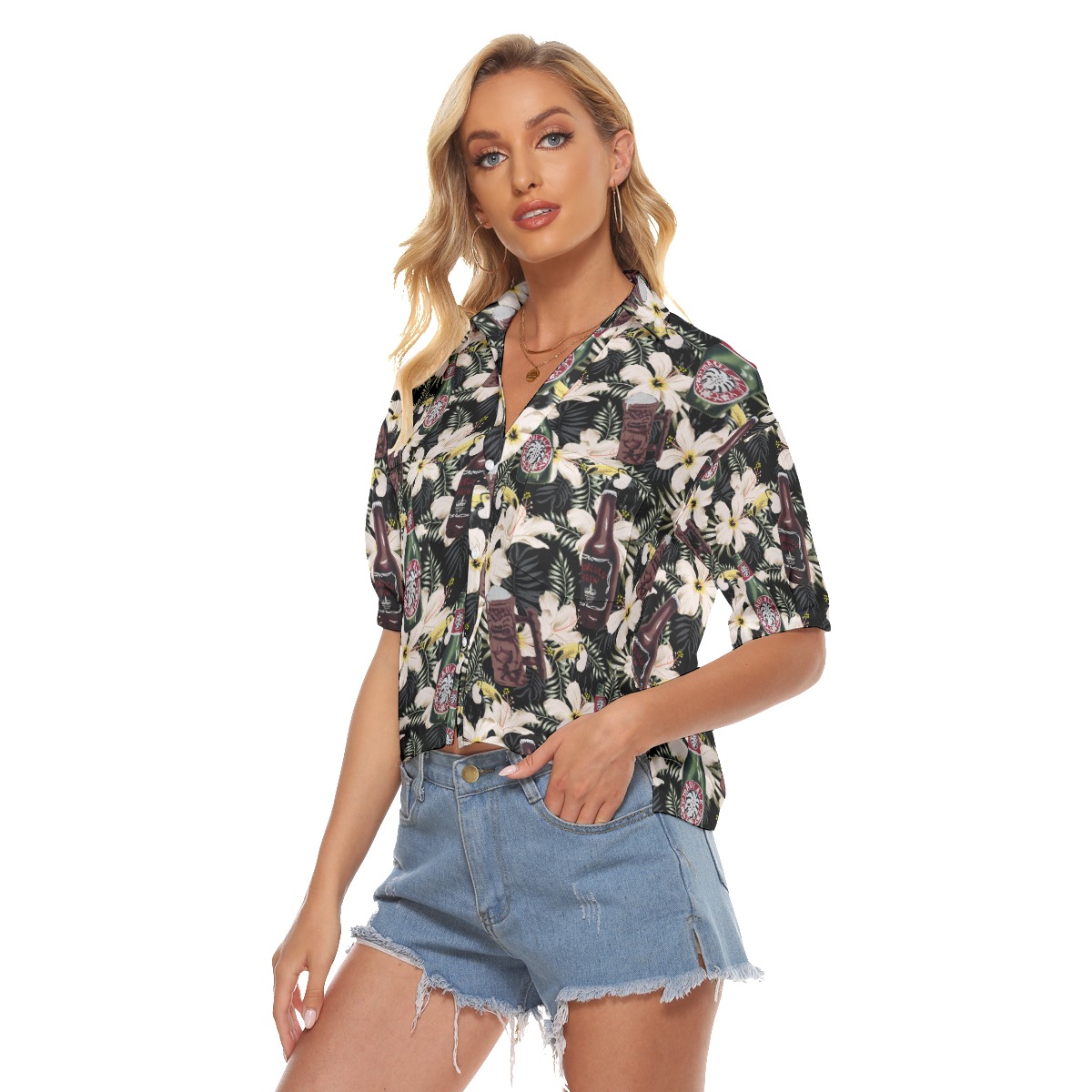 Hibiscus Toucan Beer Hawaiian Crop Top Shirt