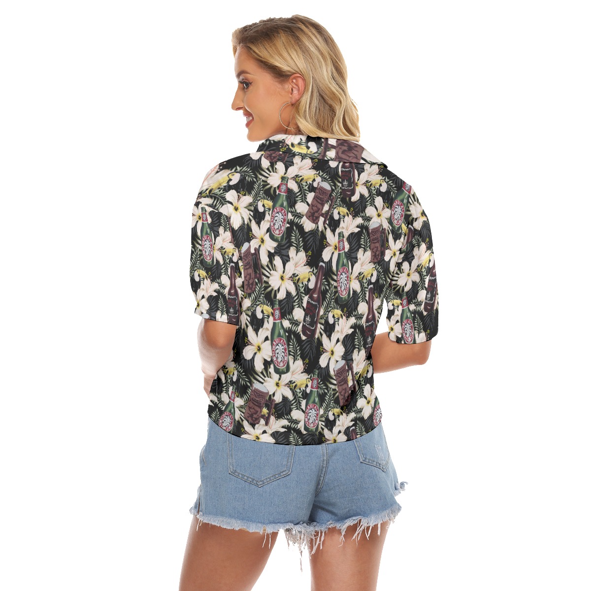 Hibiscus Toucan Beer Hawaiian Crop Top Shirt