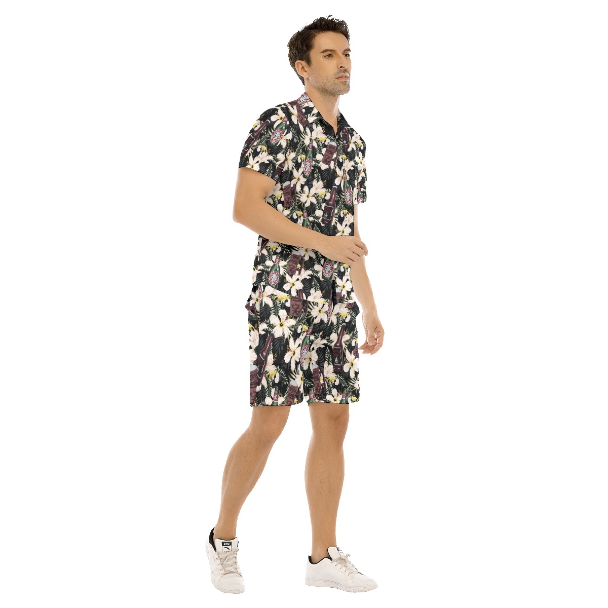 Set Floral Toucan Beer Hawaiian Shirt And Matching Shorts For Men