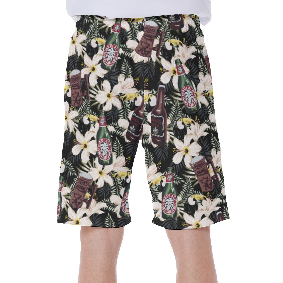 Floral Toucan Beer Vintage Hawaiian Swim Trunks For Men