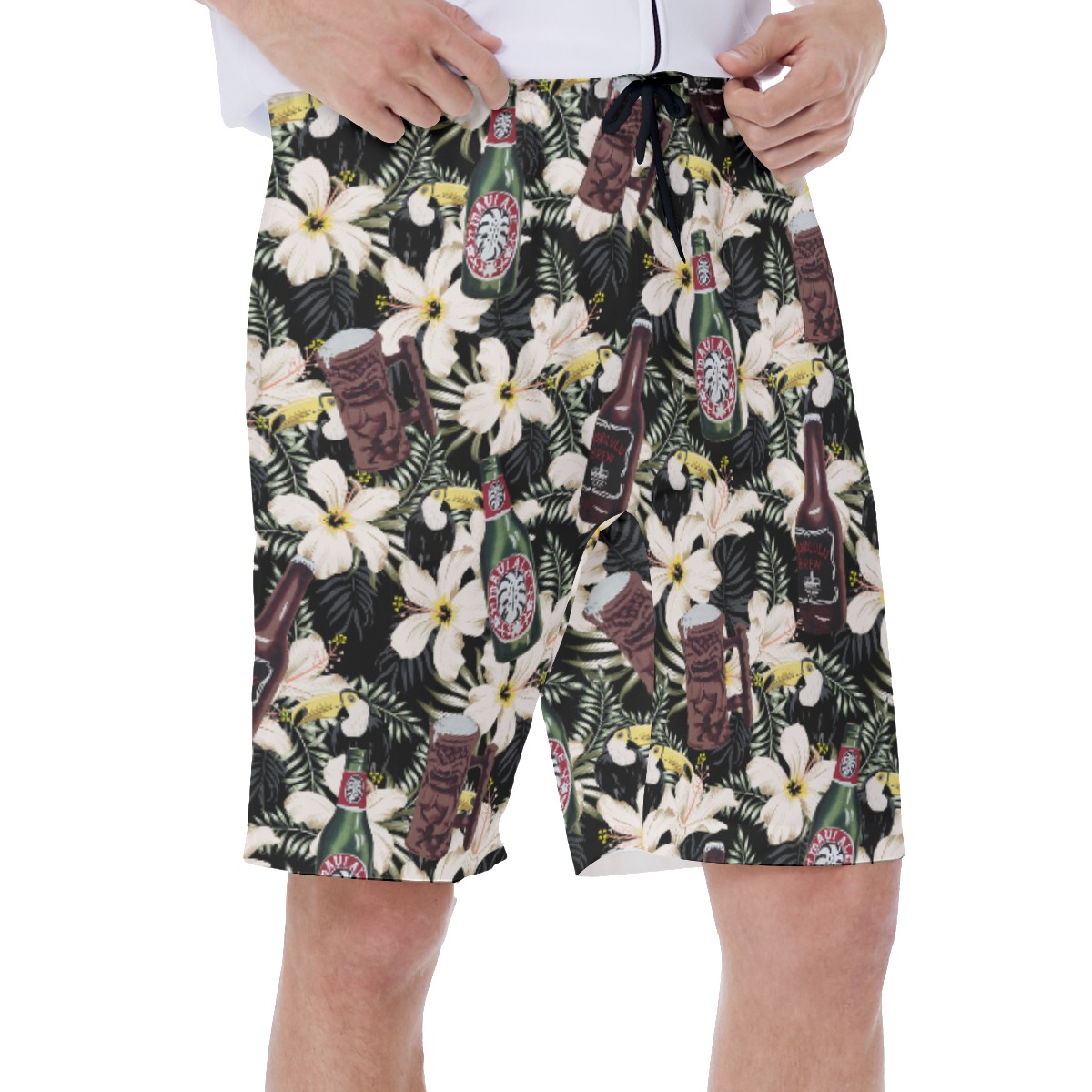 Floral Toucan Beer Vintage Hawaiian Swim Trunks For Men