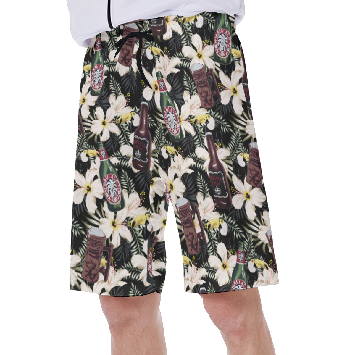Floral Toucan Beer Vintage Hawaiian Swim Trunks For Men