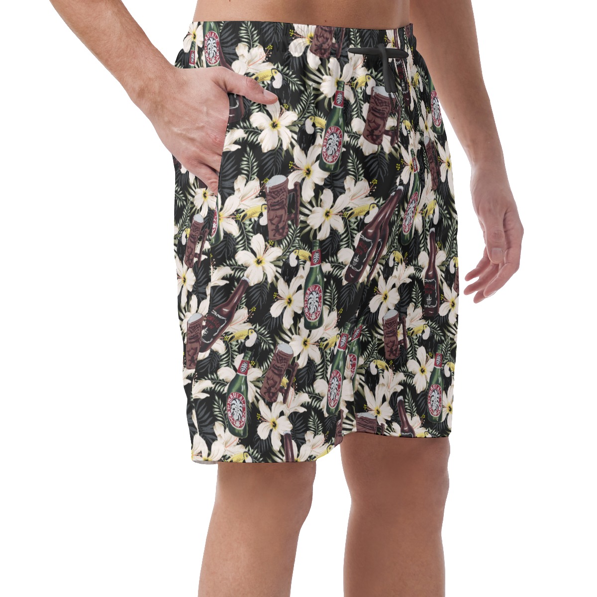 Floral Toucan Beer Vintage Hawaiian Beach Shorts For Men