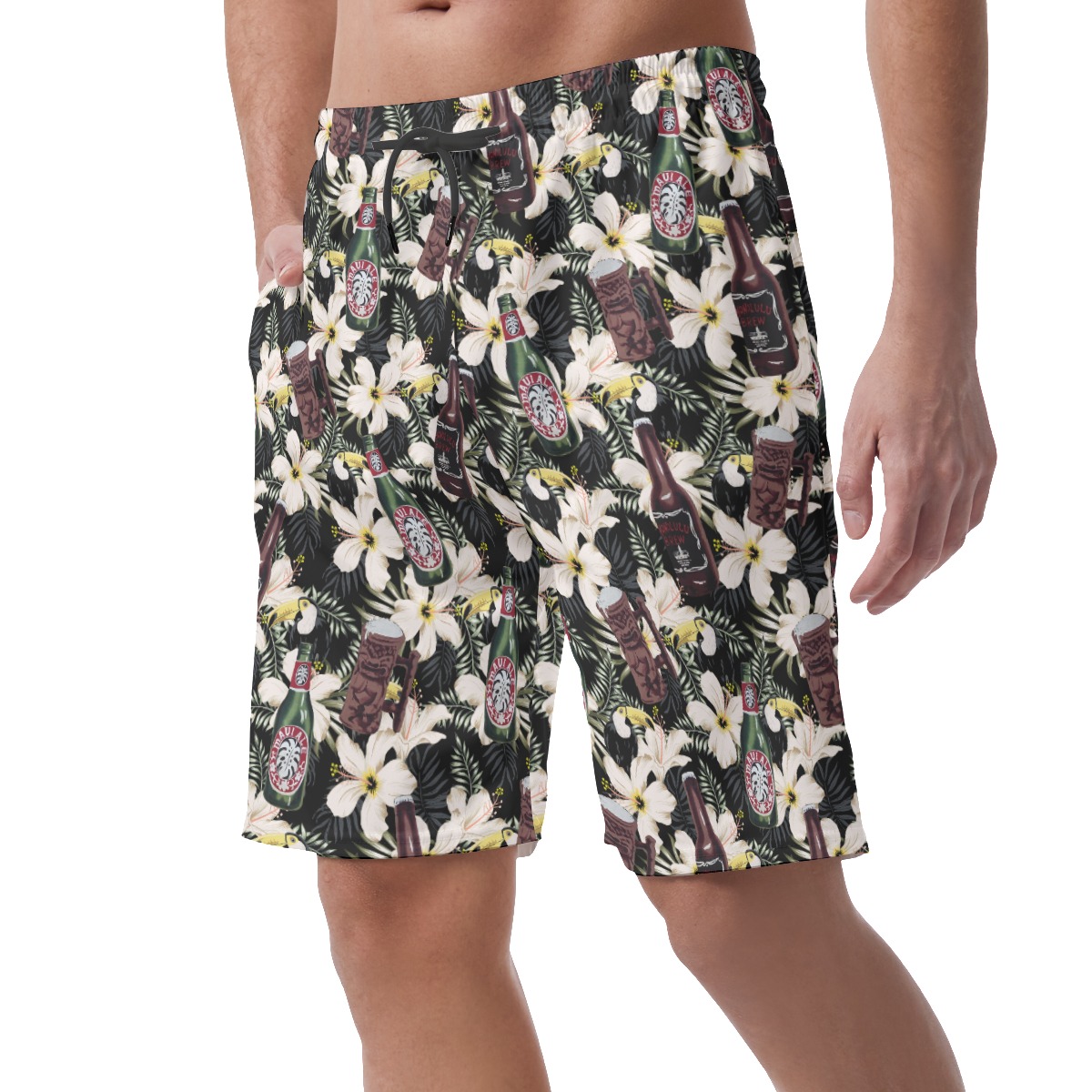 Floral Toucan Beer Vintage Hawaiian Beach Shorts For Men