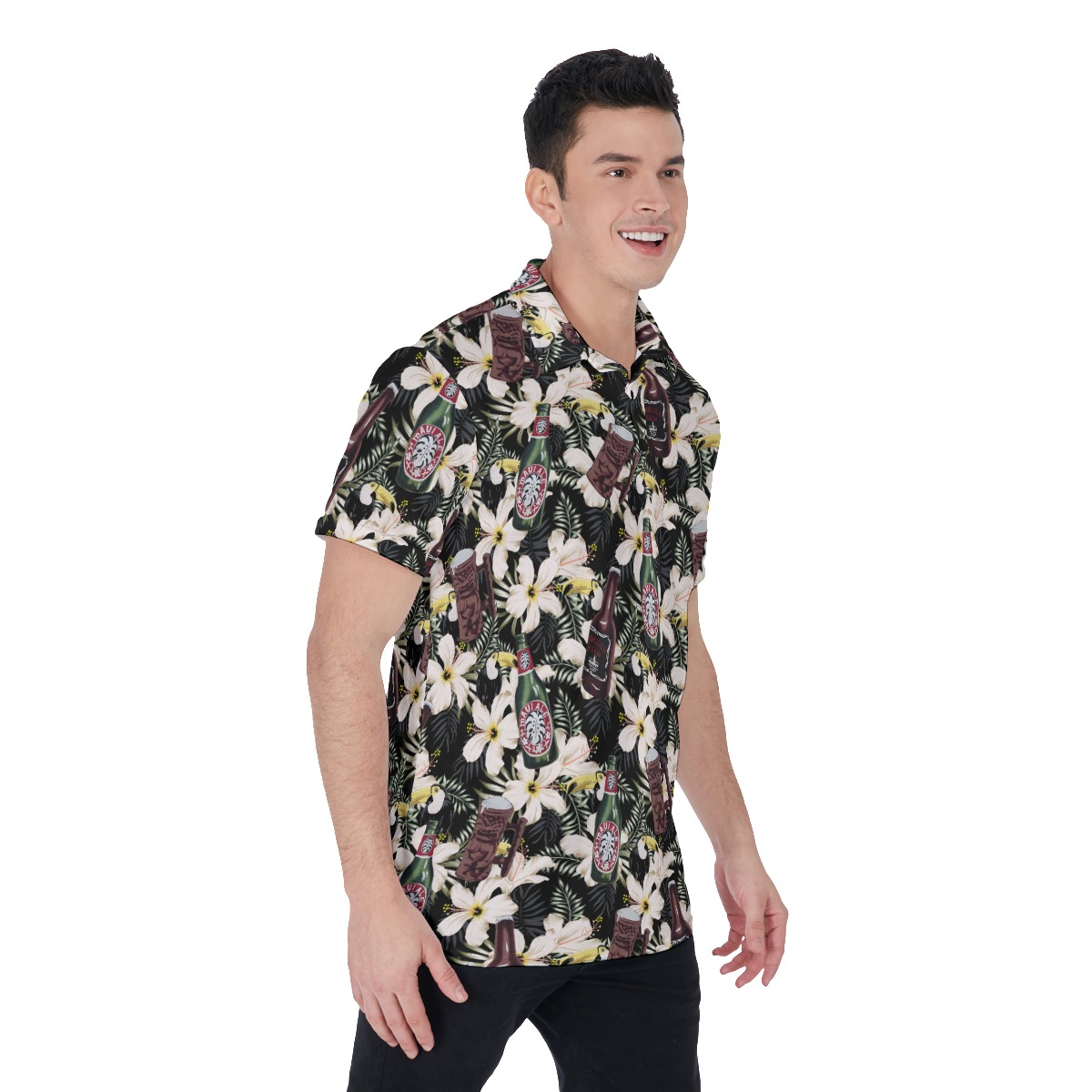 Funny Beer Toucan Floral Vintage Hawaiian Polo Shirt For Men