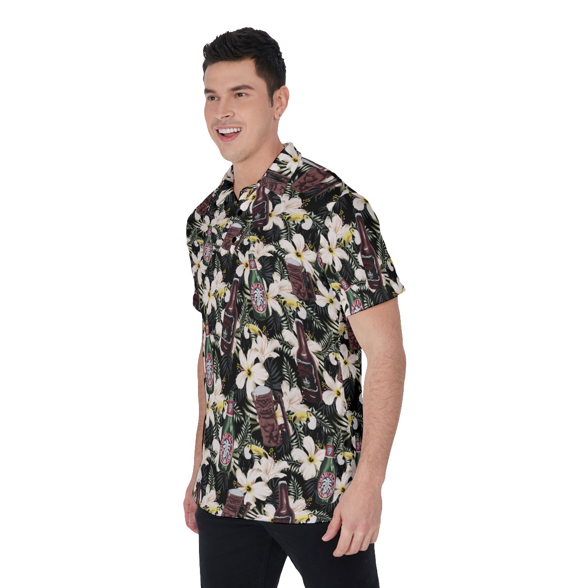 Funny Beer Toucan Floral Vintage Hawaiian Polo Shirt For Men