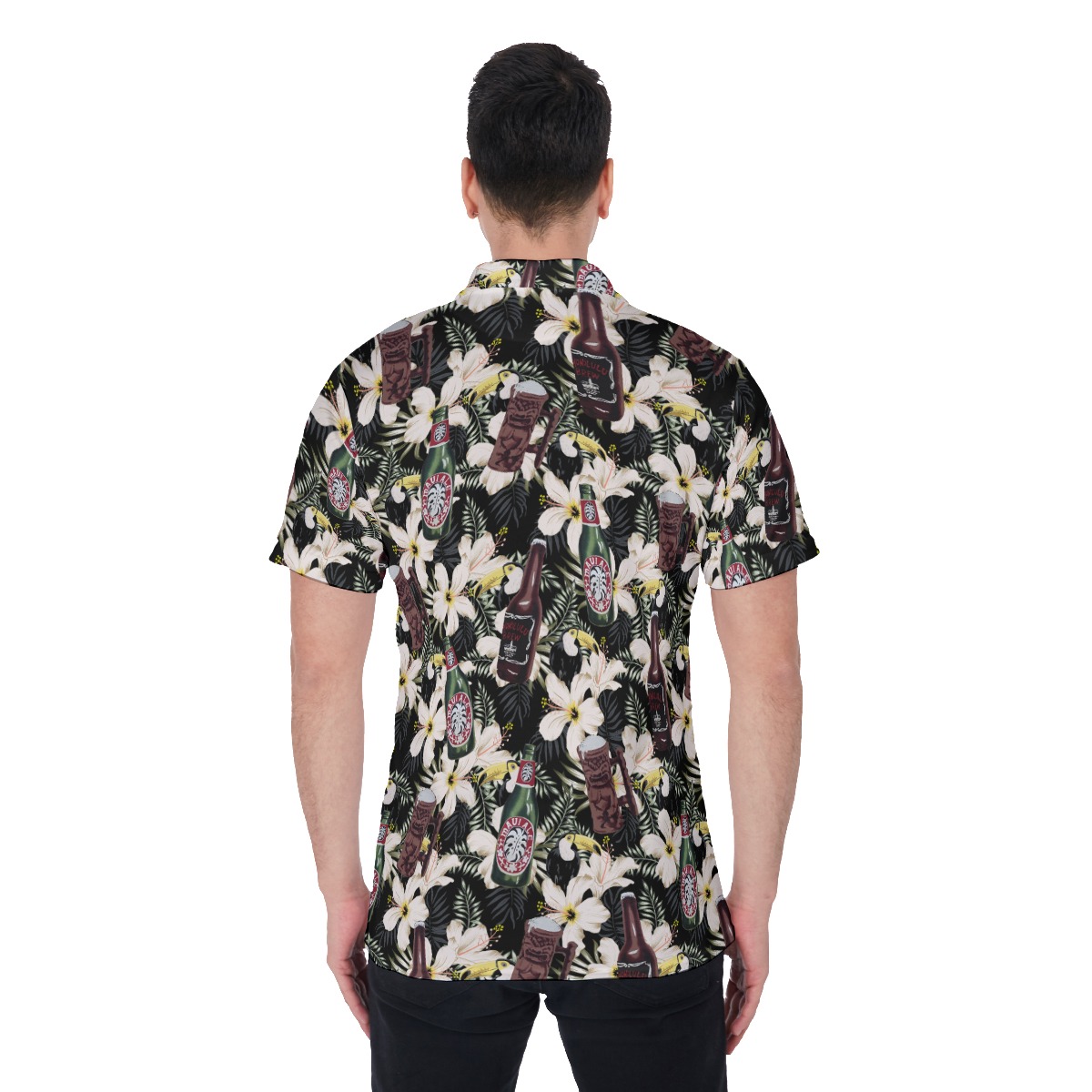 Funny Beer Toucan Floral Vintage Hawaiian Polo Shirt For Men
