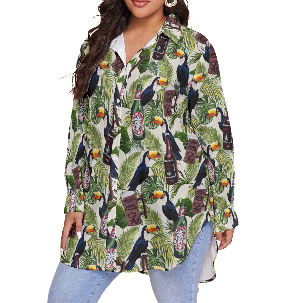 Vintage Beer Toucan Tropical Hawaiian Blouse Shirt
