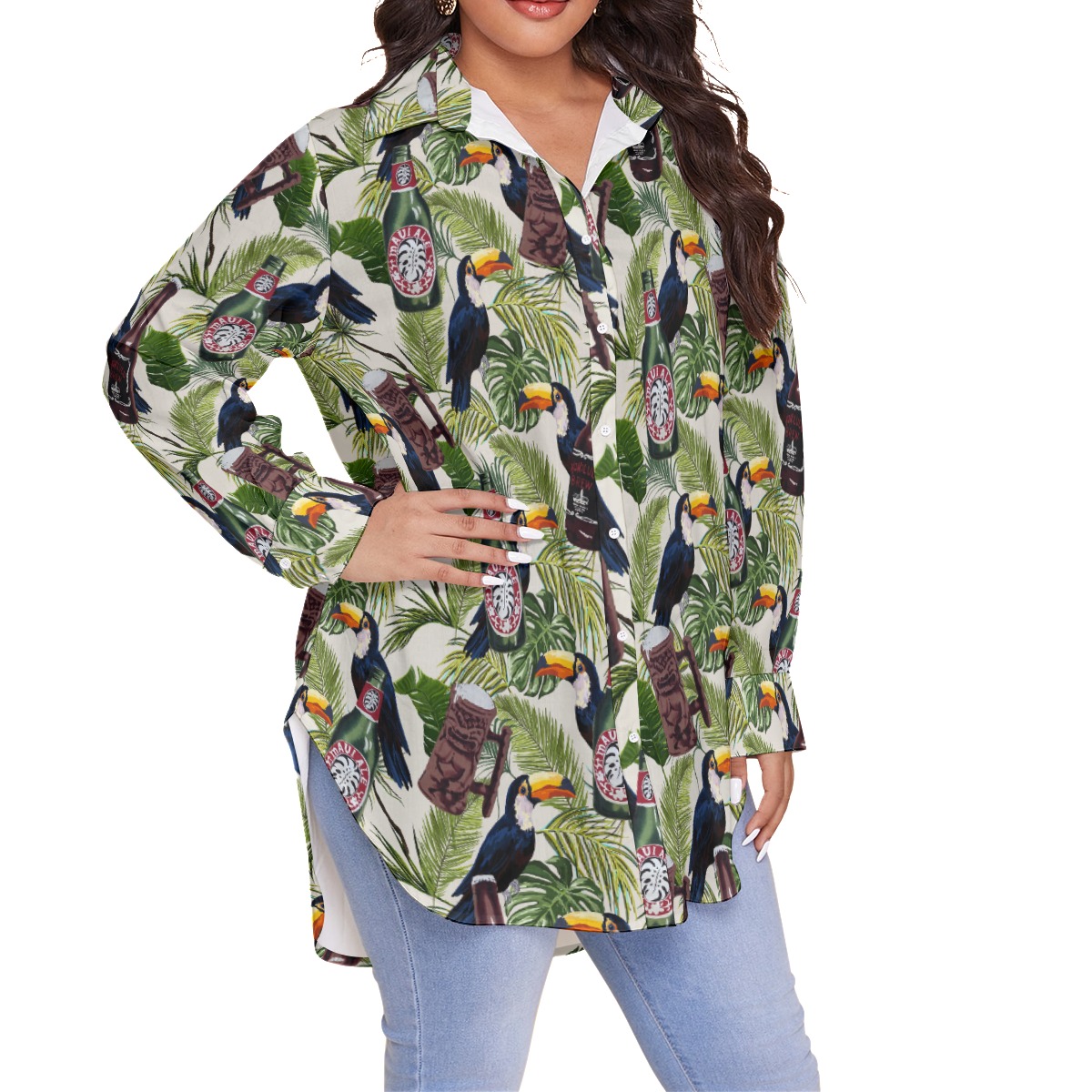 Vintage Beer Toucan Tropical Hawaiian Blouse Shirt
