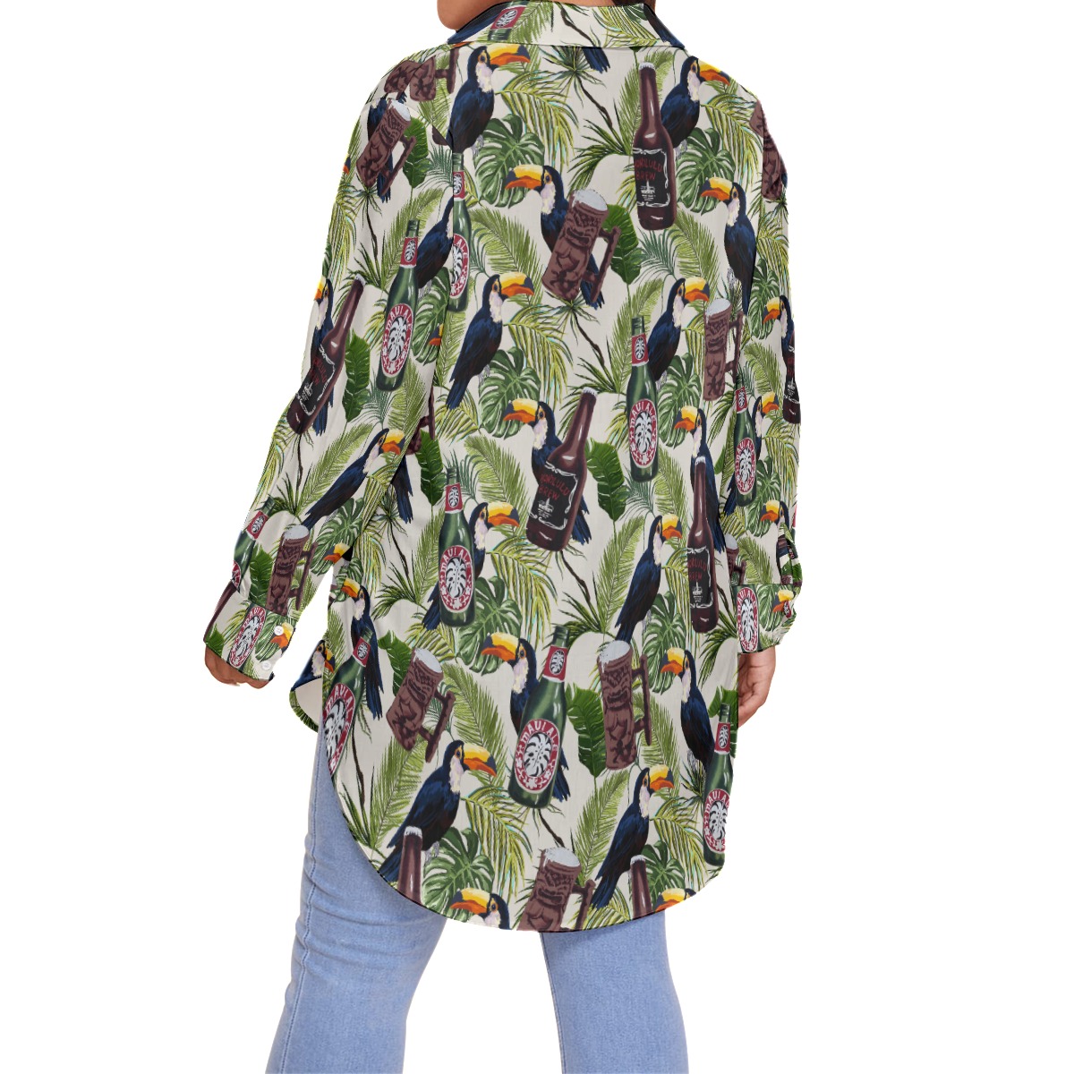 Vintage Beer Toucan Tropical Hawaiian Blouse Shirt