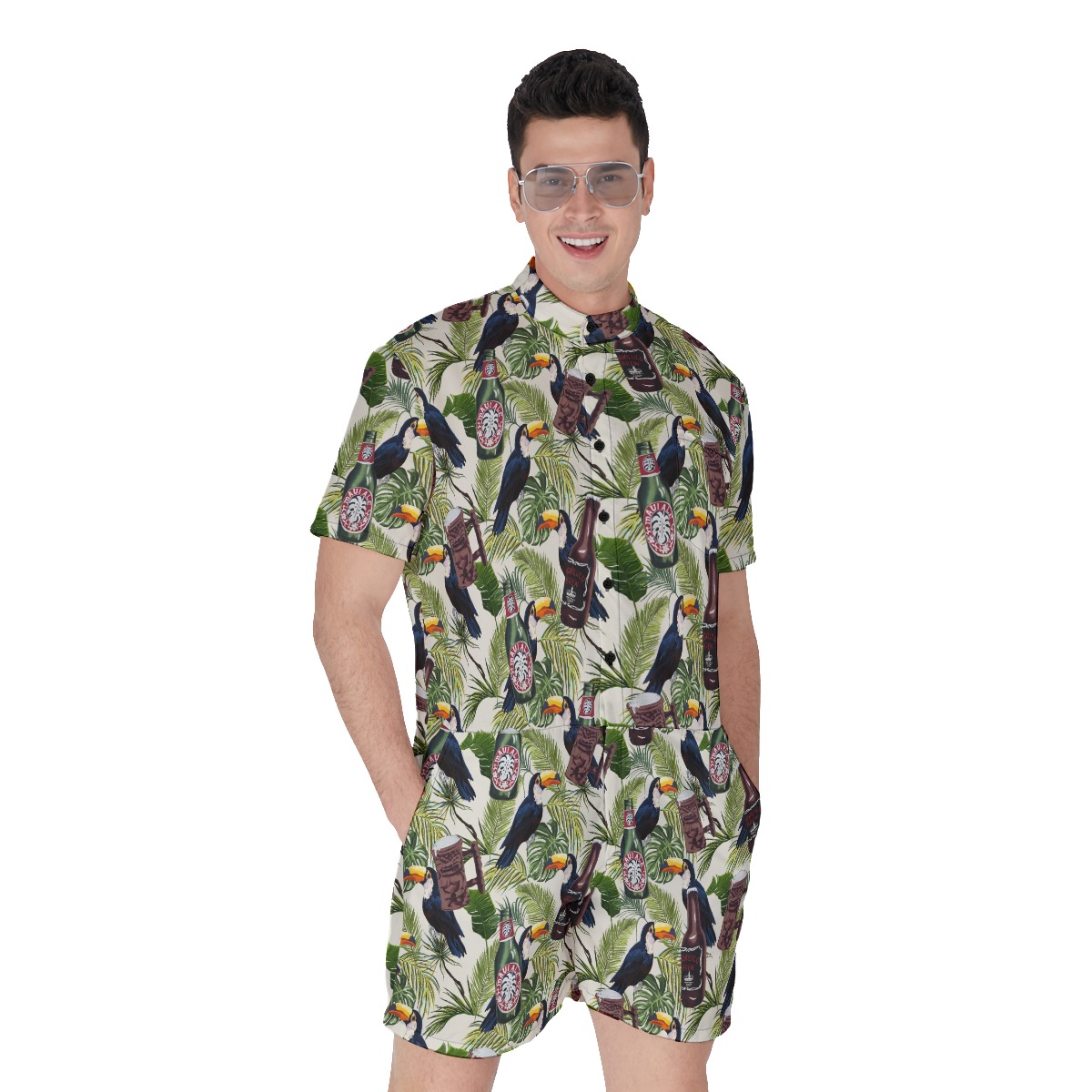 Tropical Toucan Beer Hawaiian Romper For Men - variant image 1