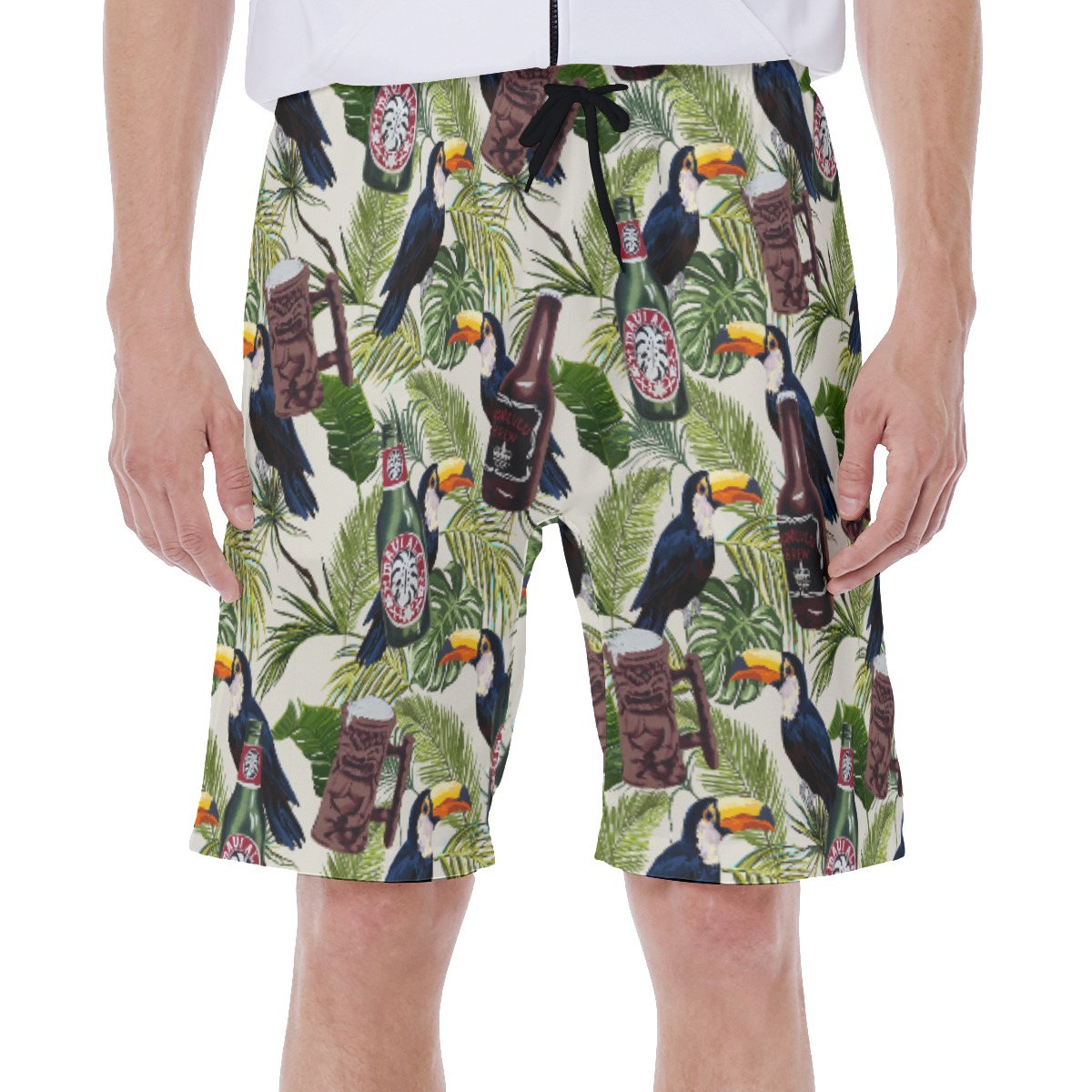 Tropical Toucan Beer Green Hawaiian Swim Trunks For Men - variant image 1